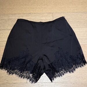 Black Satin and Lace Trim Shorts